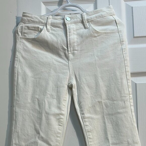 Risen Flare Leg Stretch Jeans Womens Size 9/29 Mid Rise White Denim Raw Hem - Picture 2 of 12